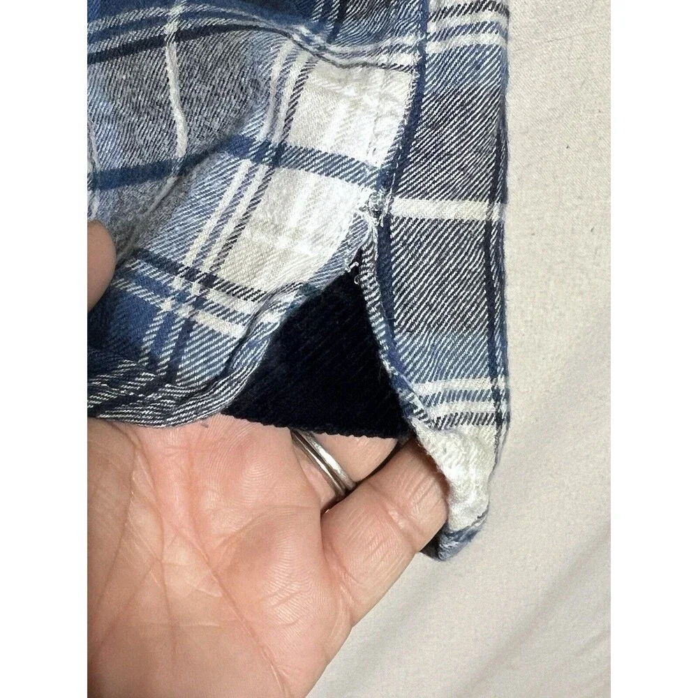 Banana Republic Flannel Shirt‎ Mens Large Blue Plaid Elbow Patch Organic Cotton